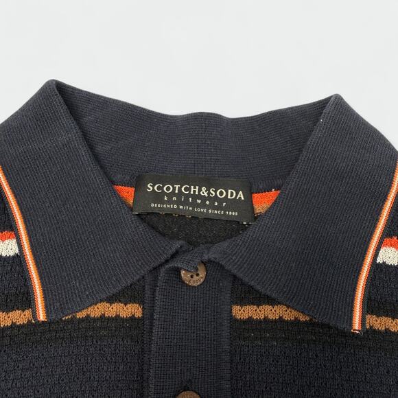 Scotch & Soda Mens M Knit Polo Shirt Multicolor Striped Cotton Short Sleeve TV - Picture 3 of 14